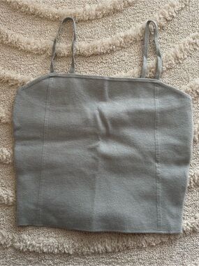 Express Dusty Blue Knit Tank Top Cropped Womens Size XS